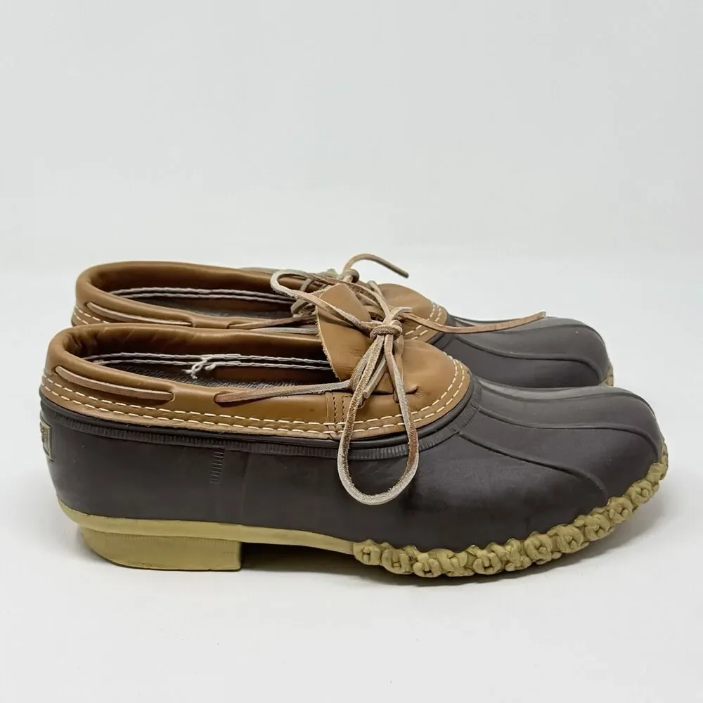 L.L. Bean Duck Boots Low Shoes Mens 10 Wide Brown Leather Rubber Moc Waterproof